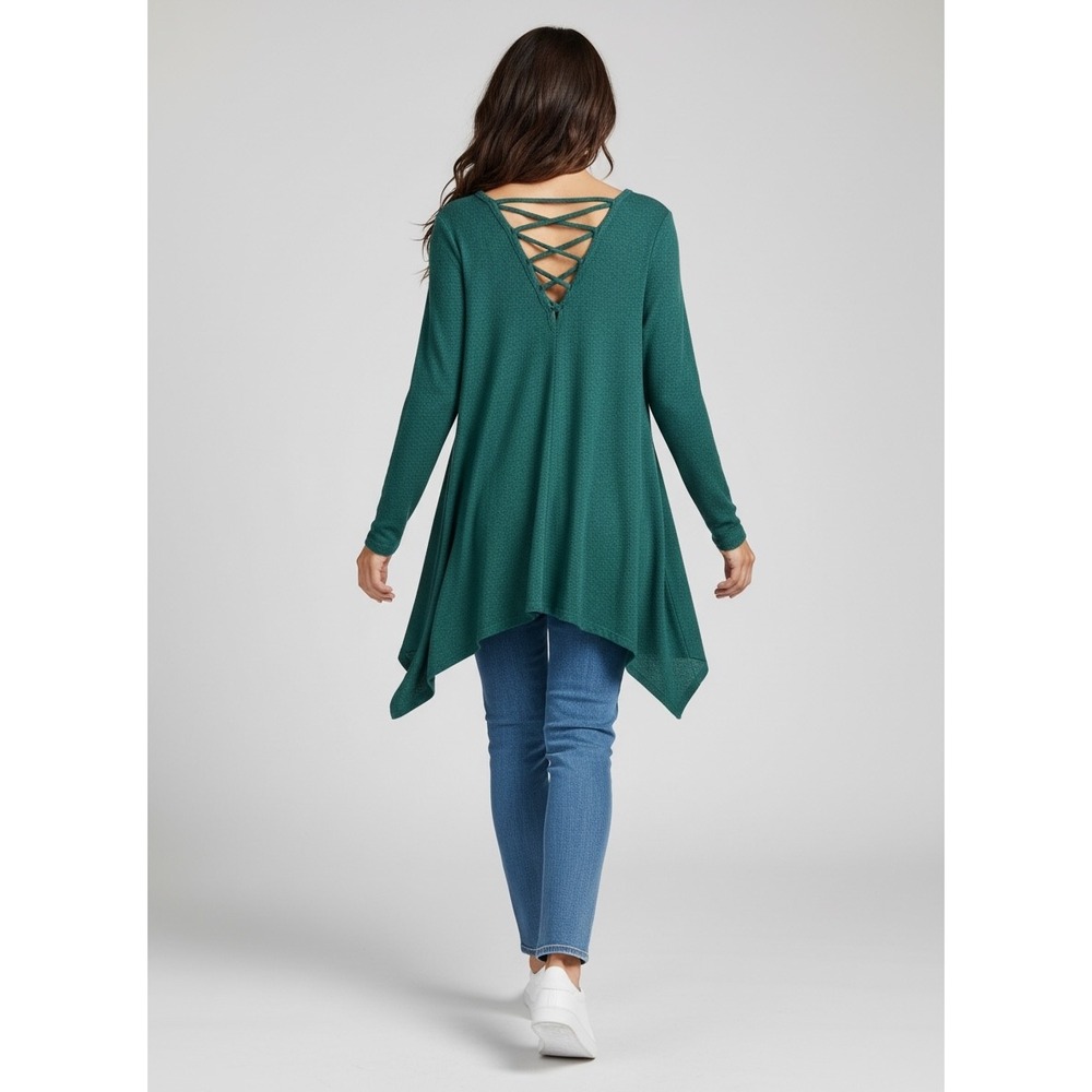 Torrid Super Soft Plush Green Lace Up Back Sharkbite Tunic Top 00 M L - Picture 10 of 10